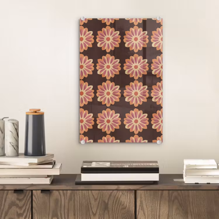 Glas schilderij - Bloemen - Patroon - Bruin — 2