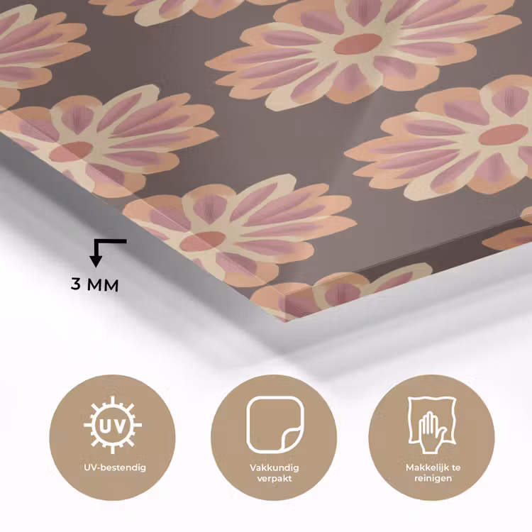 Glas schilderij - Bloemen - Patroon - Bruin — 3
