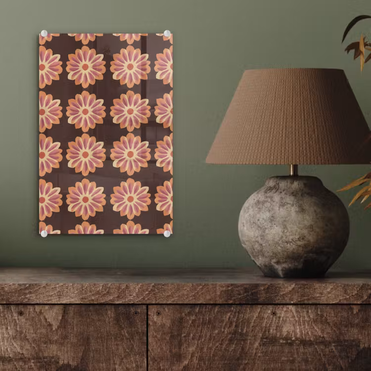 Glas schilderij - Bloemen - Patroon - Bruin — 4