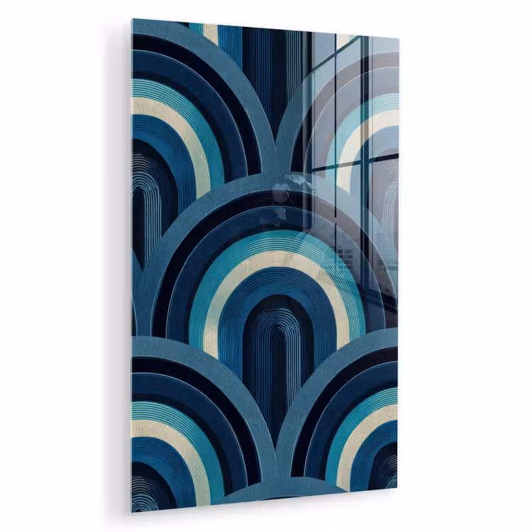 Glas schilderij - Bogen - Geometrisch - Patroon - Blauw - Retro — 1