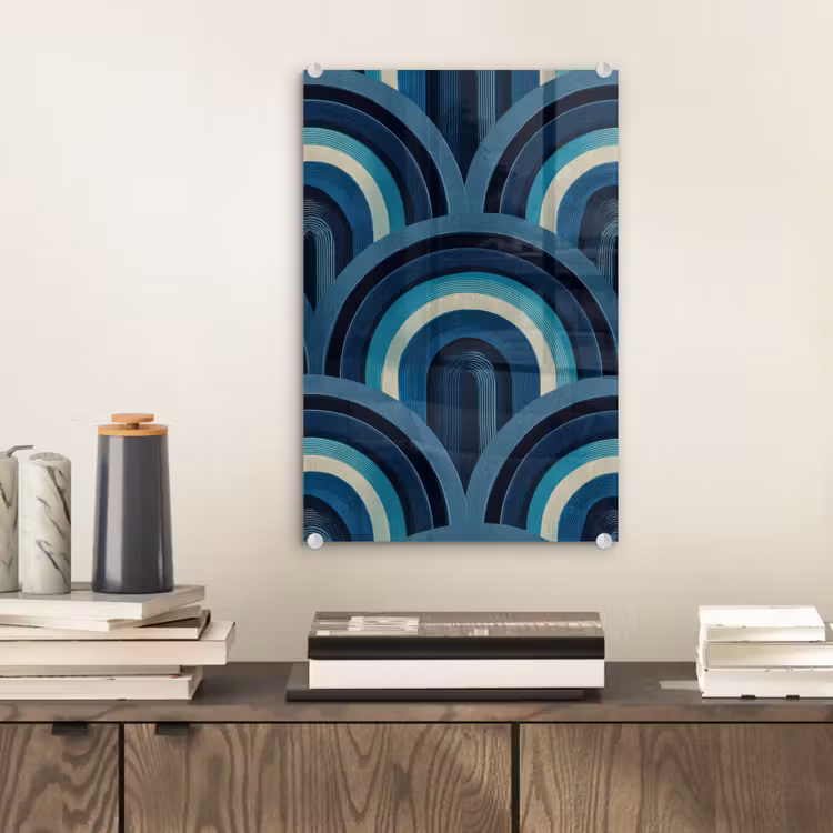 Glas schilderij - Bogen - Geometrisch - Patroon - Blauw - Retro — 2