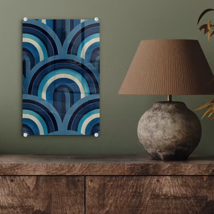 Glas schilderij - Bogen - Geometrisch - Patroon - Blauw - Retro — 4