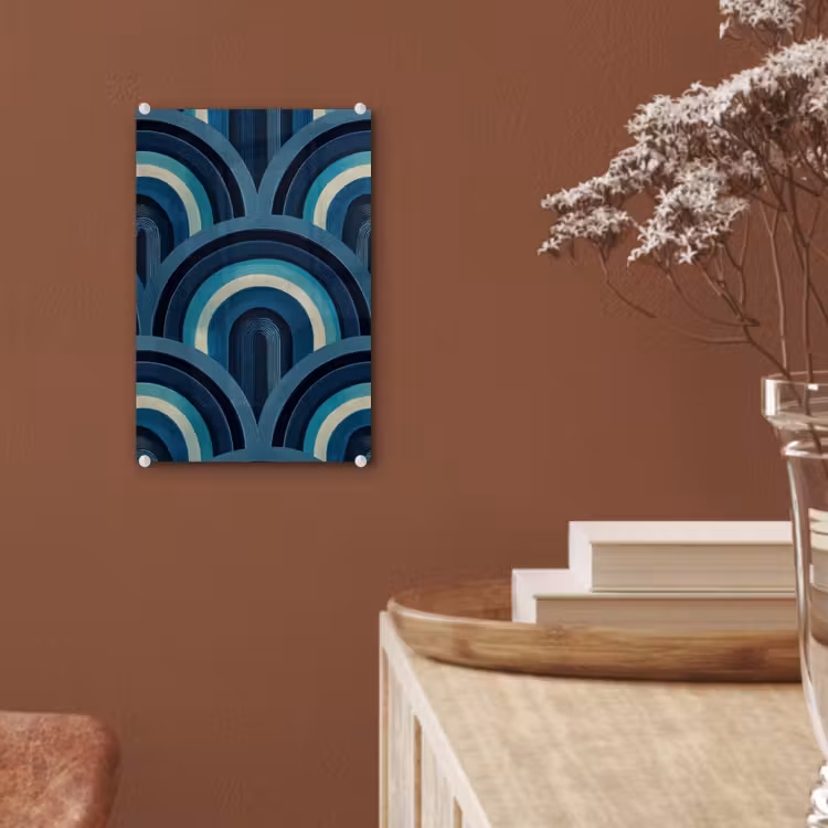 Glas schilderij - Bogen - Geometrisch - Patroon - Blauw - Retro — 6