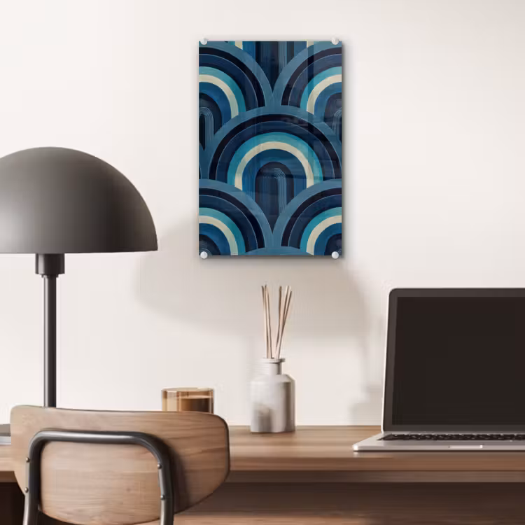 Glas schilderij - Bogen - Geometrisch - Patroon - Blauw - Retro — 7