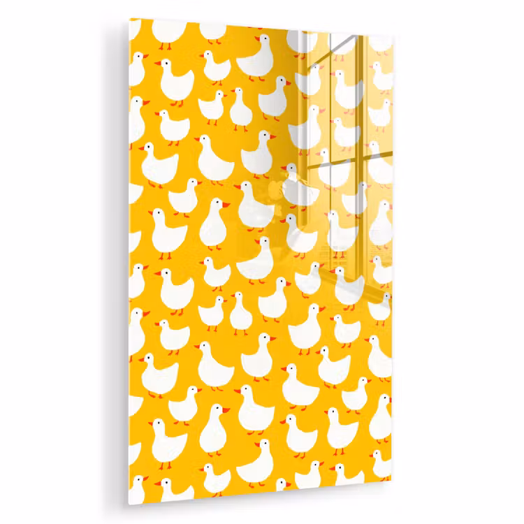 Glas schilderij - Eendjes - Patroon - Geel — 1