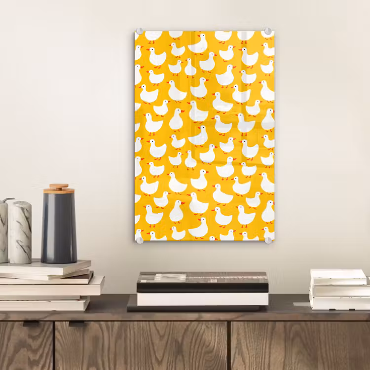 Glas schilderij - Eendjes - Patroon - Geel — 2