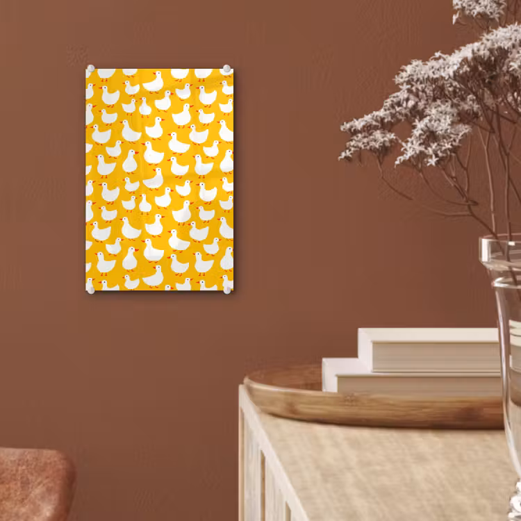 Glas schilderij - Eendjes - Patroon - Geel — 6