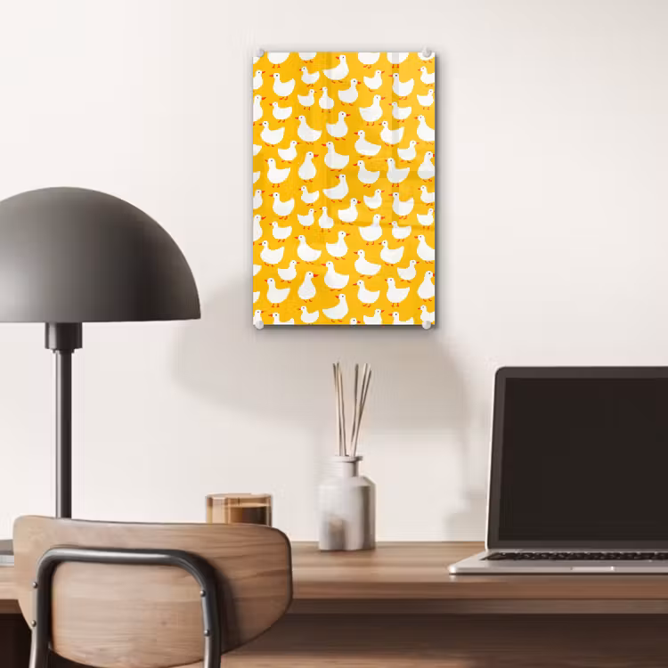 Glas schilderij - Eendjes - Patroon - Geel — 7