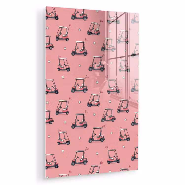 Glas schilderij - Golfkar - Retro - Roze — 1