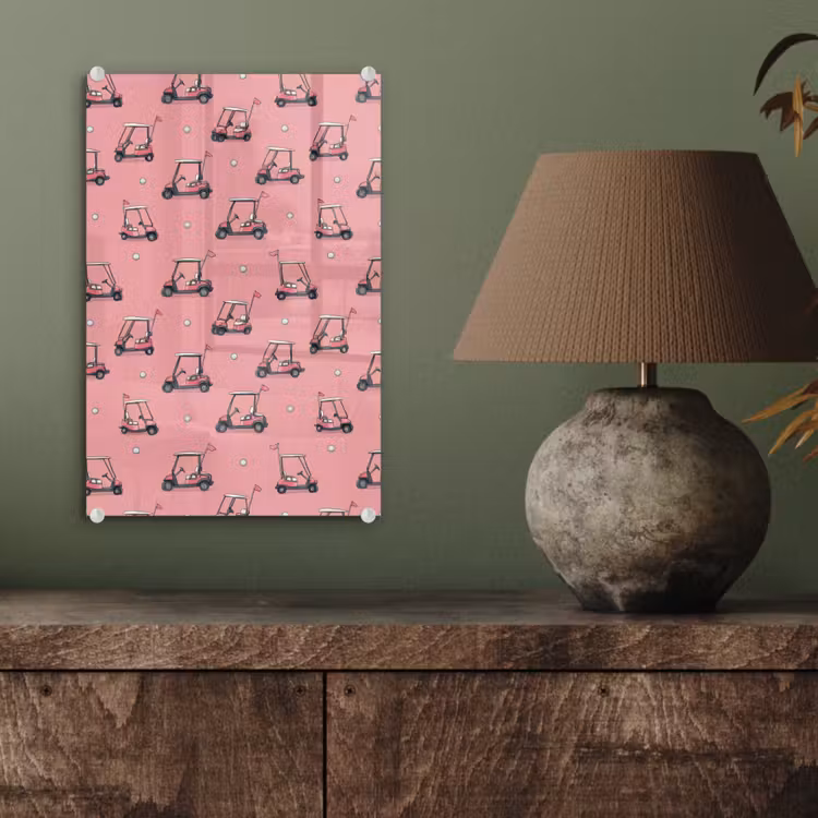 Glas schilderij - Golfkar - Retro - Roze — 4