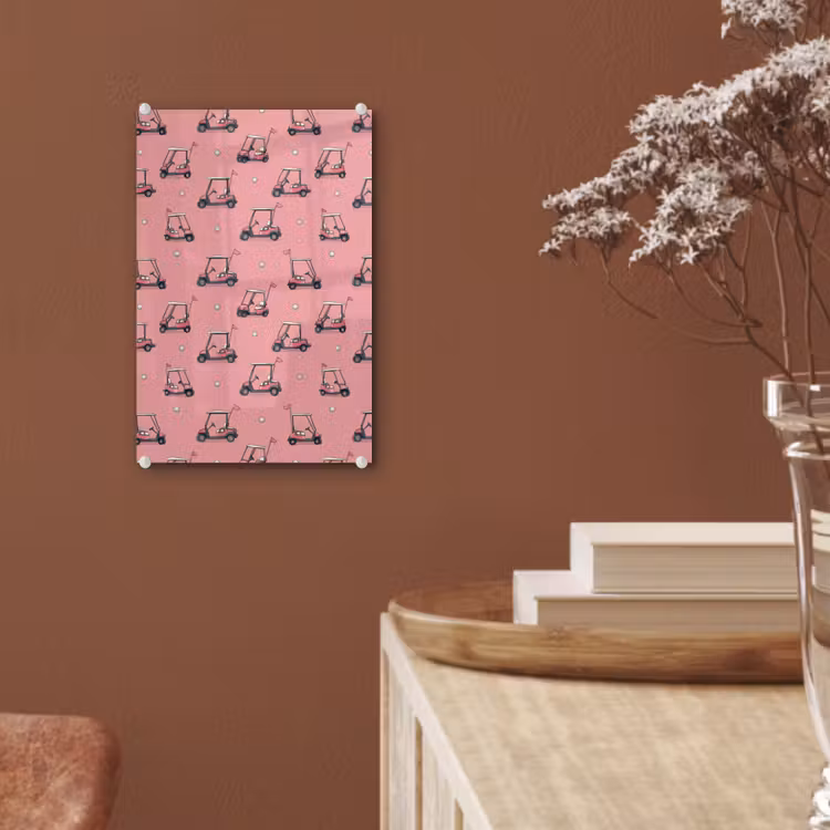 Glas schilderij - Golfkar - Retro - Roze — 6