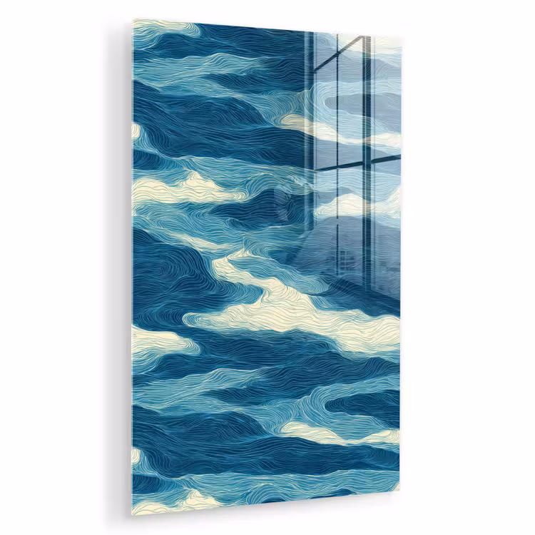 Glas schilderij - Golven - Abstract - Patroon - Blauw - Wit — 1