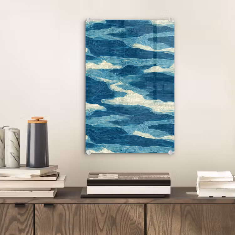 Glas schilderij - Golven - Abstract - Patroon - Blauw - Wit — 2