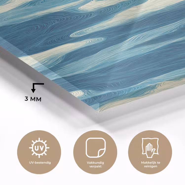 Glas schilderij - Golven - Abstract - Patroon - Blauw - Wit — 3