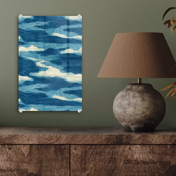 Glas schilderij - Golven - Abstract - Patroon - Blauw - Wit — 4