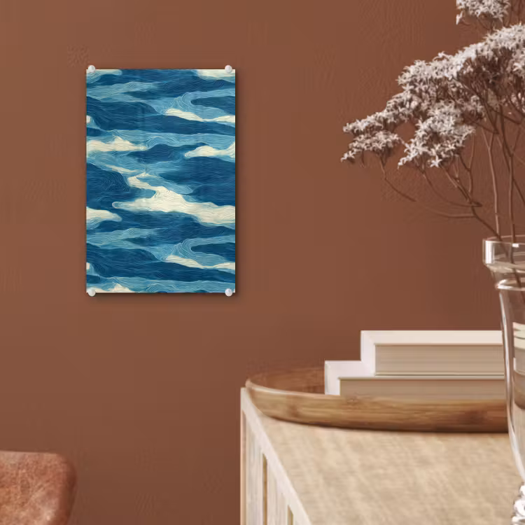 Glas schilderij - Golven - Abstract - Patroon - Blauw - Wit — 6