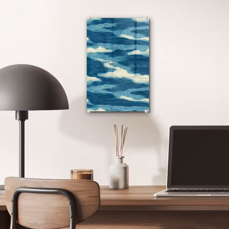 Glas schilderij - Golven - Abstract - Patroon - Blauw - Wit — 7
