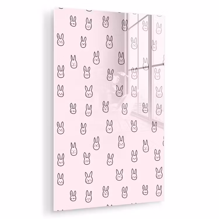 Glas schilderij - Konijnen - Minimalistisch - Roze — 1