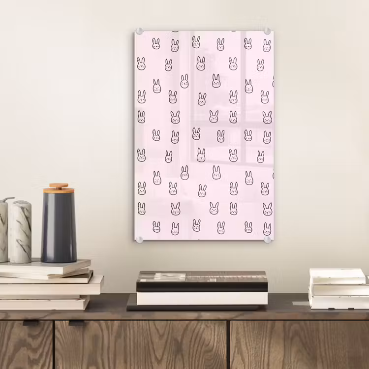 Glas schilderij - Konijnen - Minimalistisch - Roze — 2