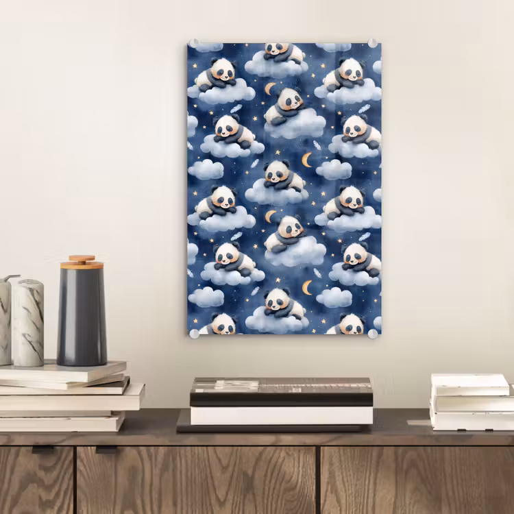 Glas schilderij - Panda's - Slapen - Blauw — 2