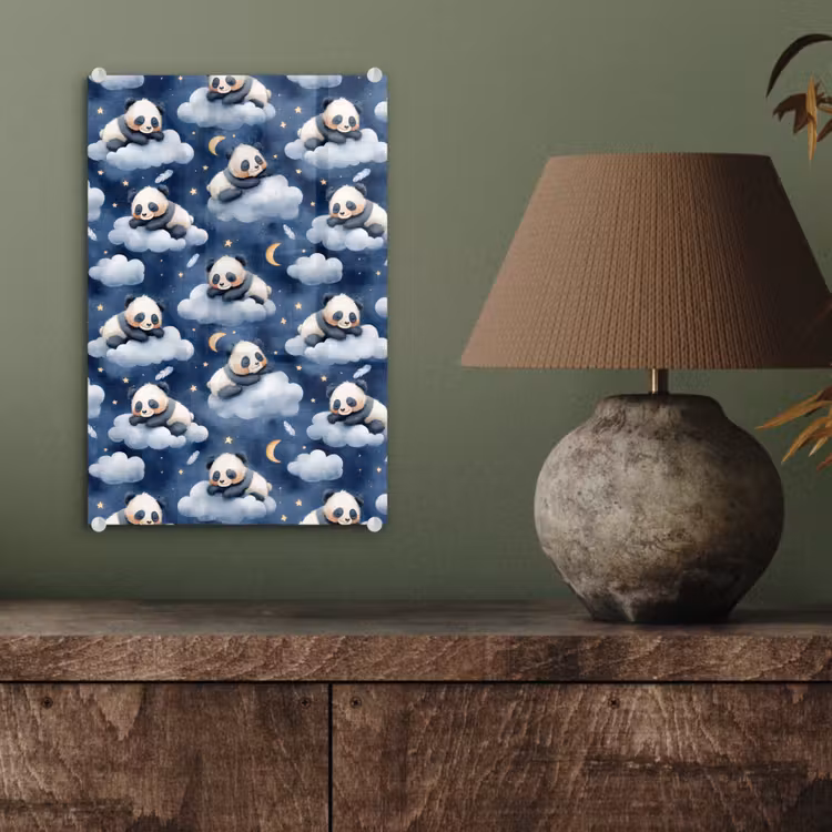 Glas schilderij - Panda's - Slapen - Blauw — 4