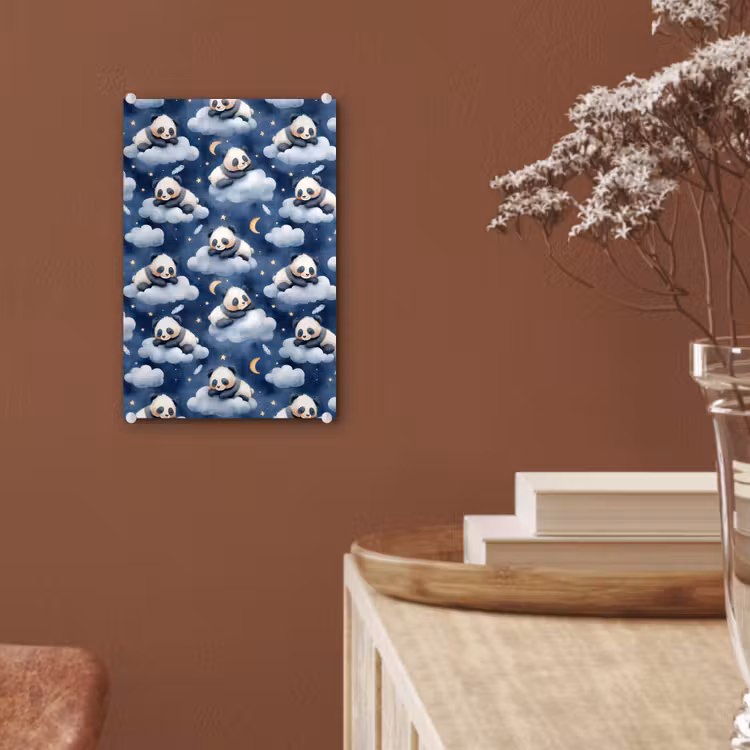 Glas schilderij - Panda's - Slapen - Blauw — 6
