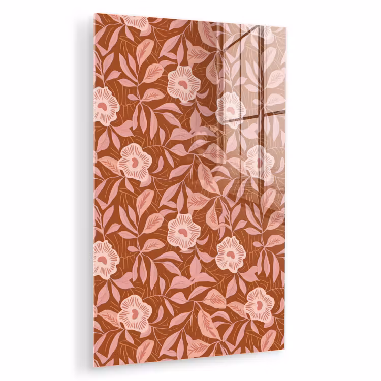 Glas schilderij - Patroon - Bladeren - Terracotta — 1