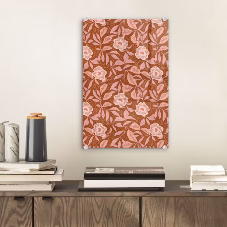 Glas schilderij - Patroon - Bladeren - Terracotta — 2