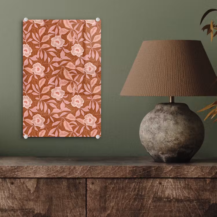 Glas schilderij - Patroon - Bladeren - Terracotta — 4