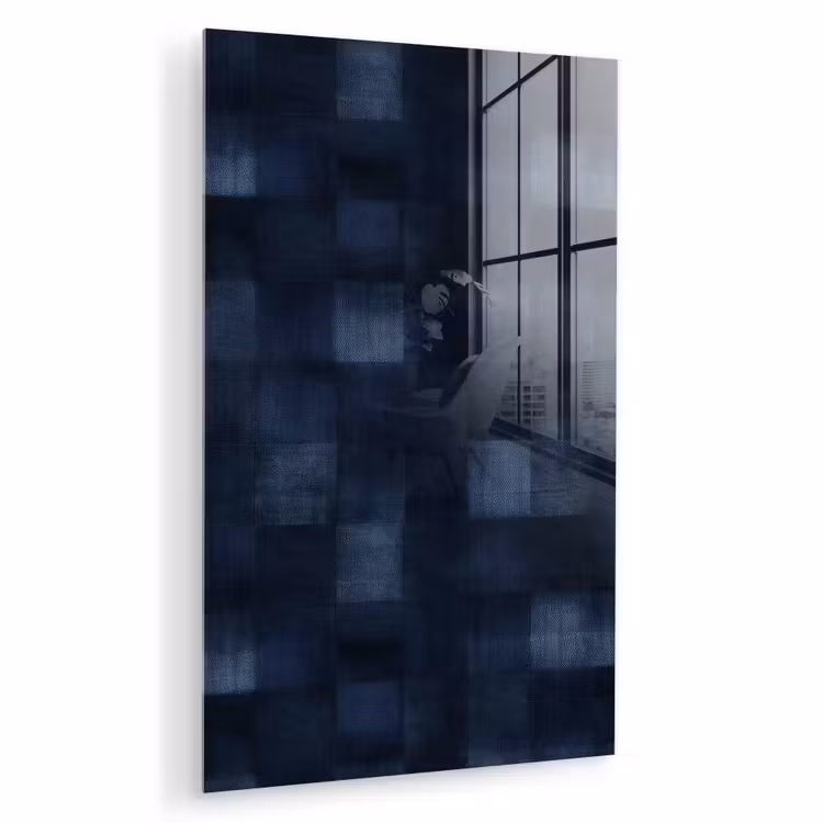 Glas schilderij - Patroon - Ruit - Marineblauw — 1