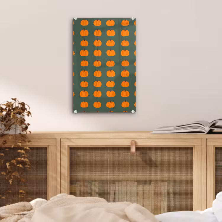Glas schilderij - Pompoen - Patroon - Oranje — 5
