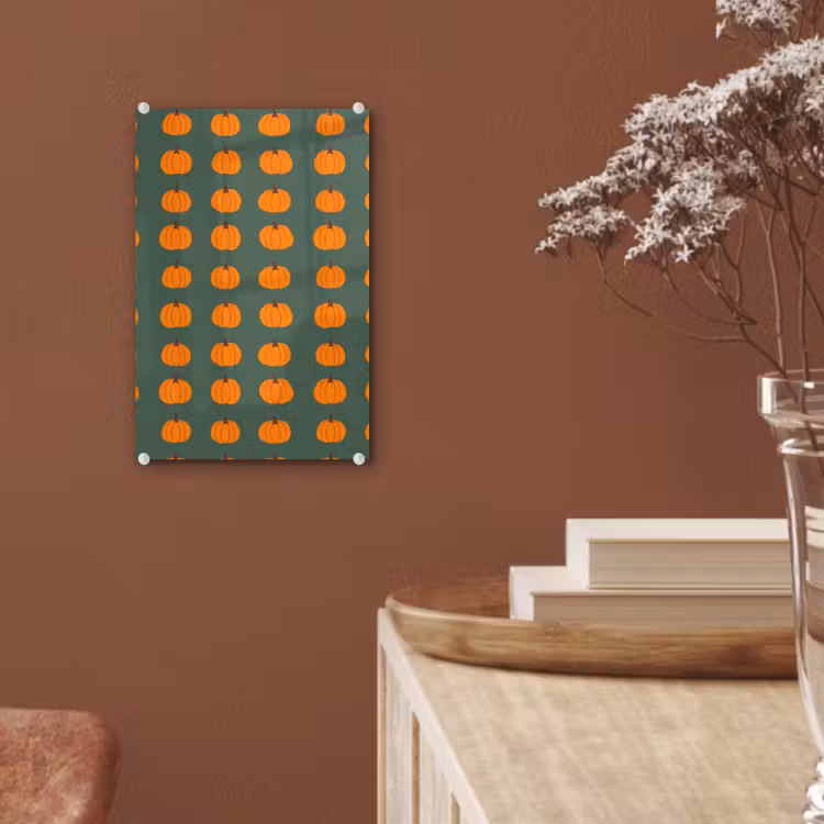 Glas schilderij - Pompoen - Patroon - Oranje — 6