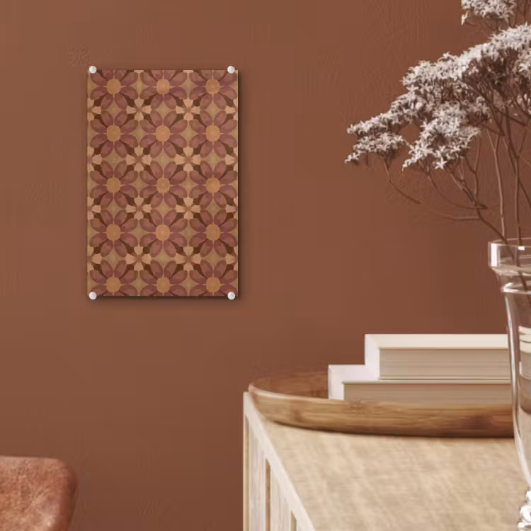 Glas schilderij - Retro - Bloemen - Bruin — 6