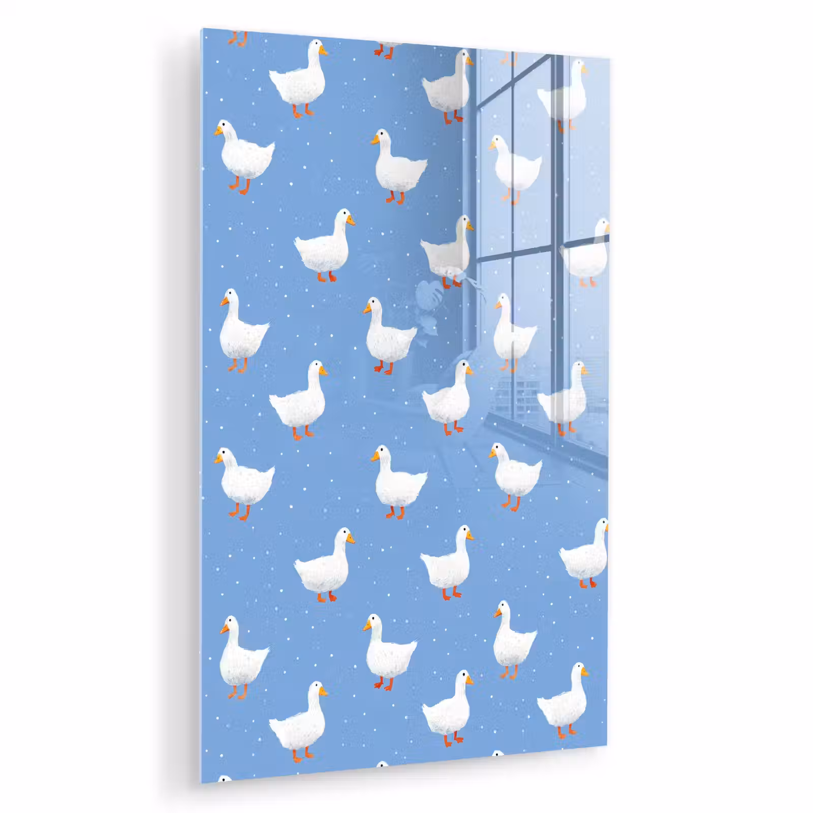 Glas schilderij - Ganzen - Elegant - Blauw — 1