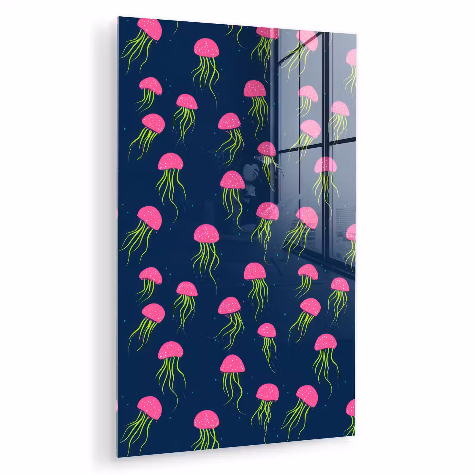 Glas schilderij - Kwallen - Diepzee - Neon — 1