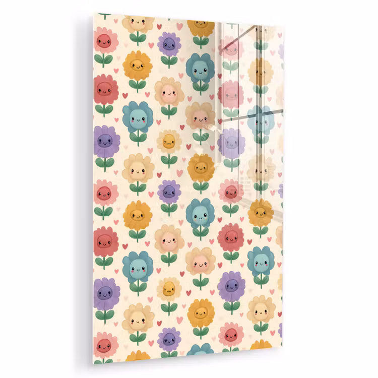 Glas schilderij - Bloemen - Hartjes - Kleurrijk — 1