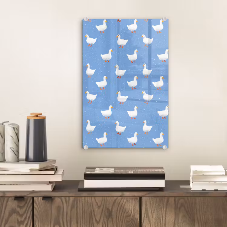 Glas schilderij - Ganzen - Elegant - Blauw — 2