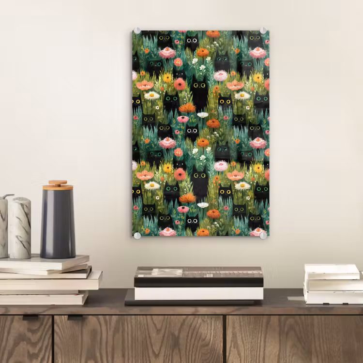 Glas schilderij - Katten - Bloemen - Kleurrijk — 2