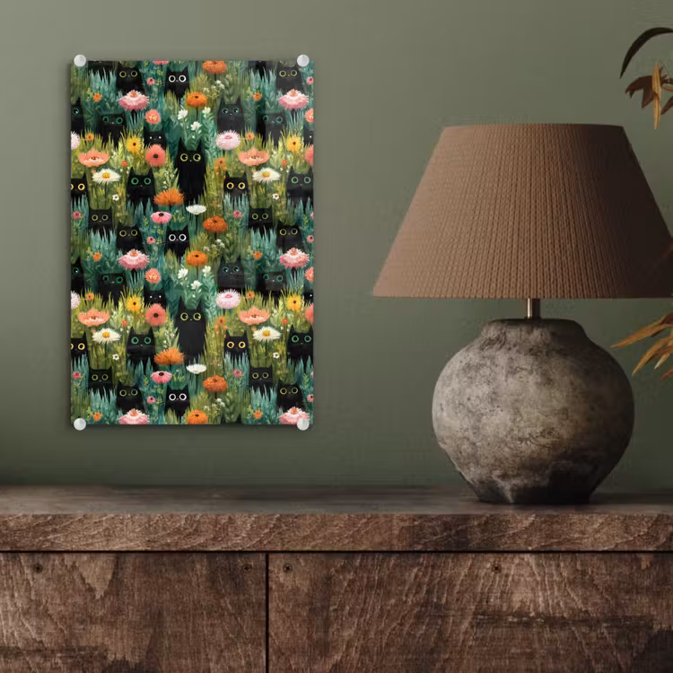Glas schilderij - Katten - Bloemen - Kleurrijk — 4