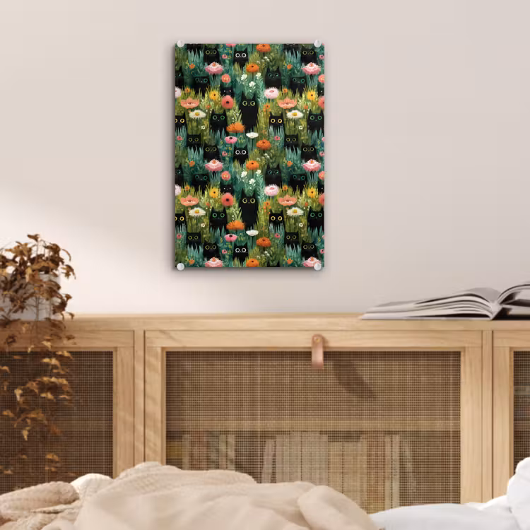 Glas schilderij - Katten - Bloemen - Kleurrijk — 5