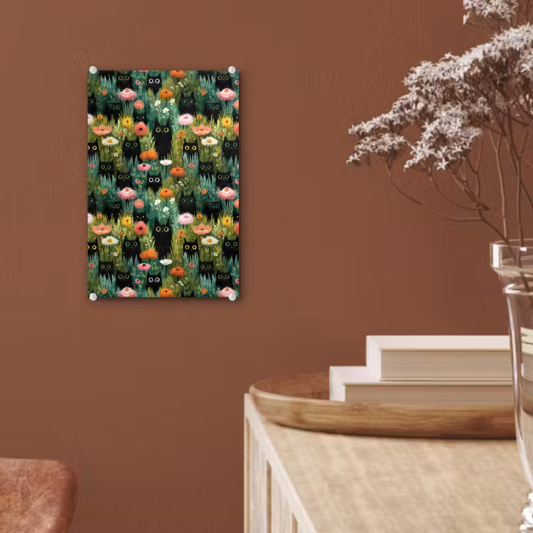 Glas schilderij - Katten - Bloemen - Kleurrijk — 6