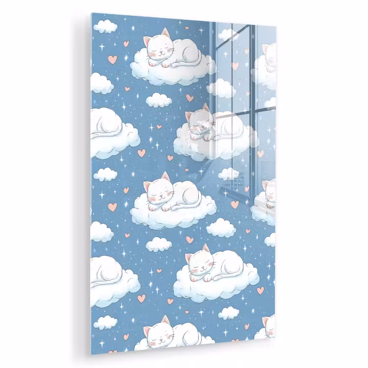Glas schilderij - Kitten - Wolken - Blauw — 1