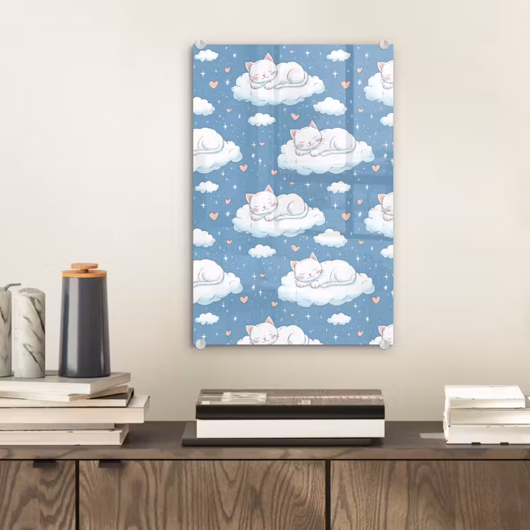 Glas schilderij - Kitten - Wolken - Blauw — 2