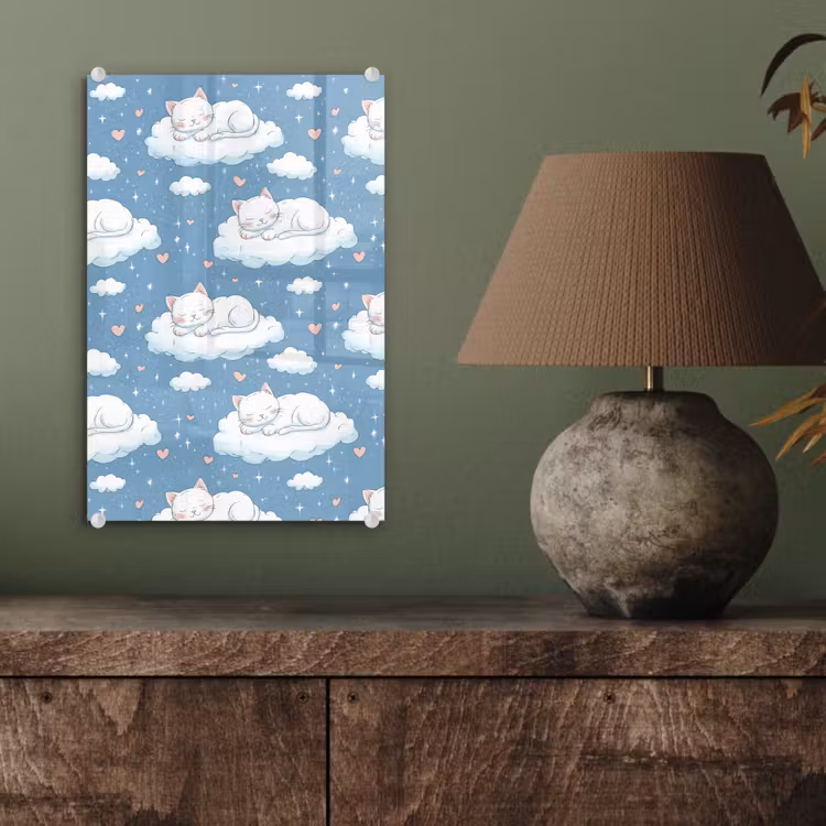 Glas schilderij - Kitten - Wolken - Blauw — 4