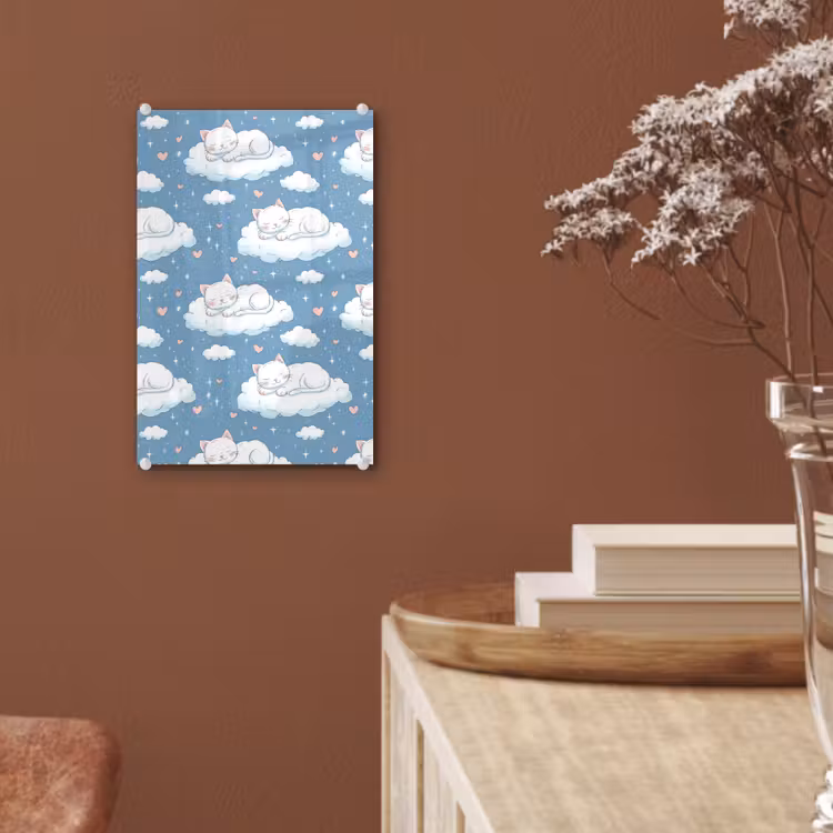 Glas schilderij - Kitten - Wolken - Blauw — 6
