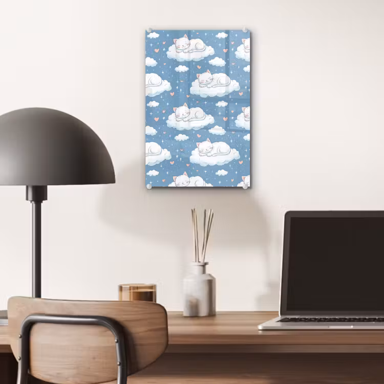 Glas schilderij - Kitten - Wolken - Blauw — 7