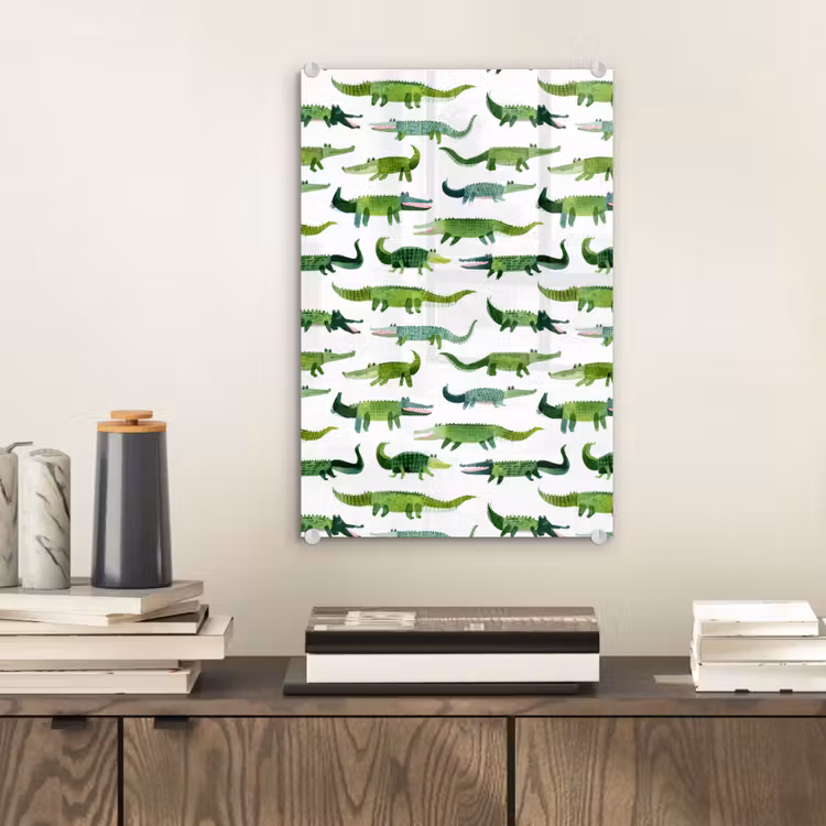 Glas schilderij - krokodillen - Speels - Groen — 2