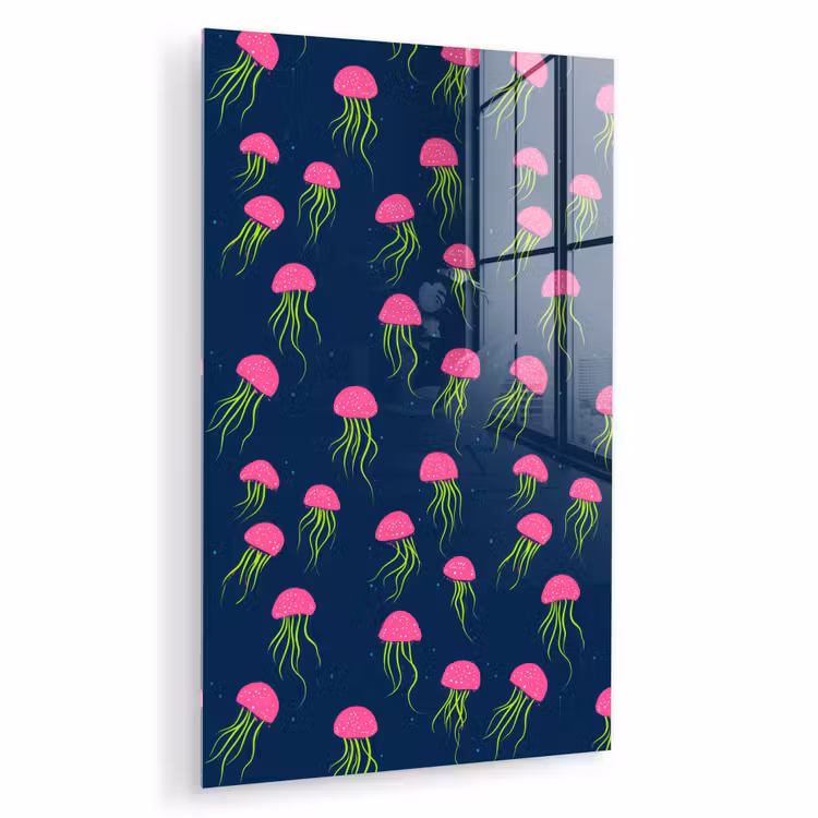Glas schilderij - Kwallen - Diepzee - Neon — 1