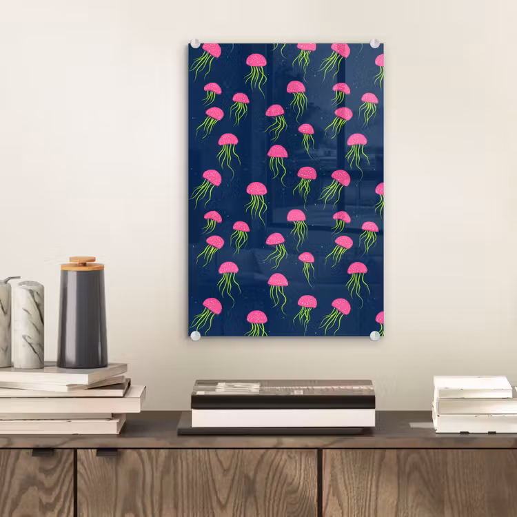 Glas schilderij - Kwallen - Diepzee - Neon — 2