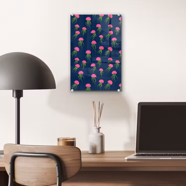 Glas schilderij - Kwallen - Diepzee - Neon — 7
